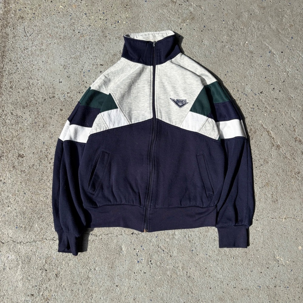 Vintage Pony Track Jacket Mens Medium Navy Grey Green Colorblock 90s Full Zip